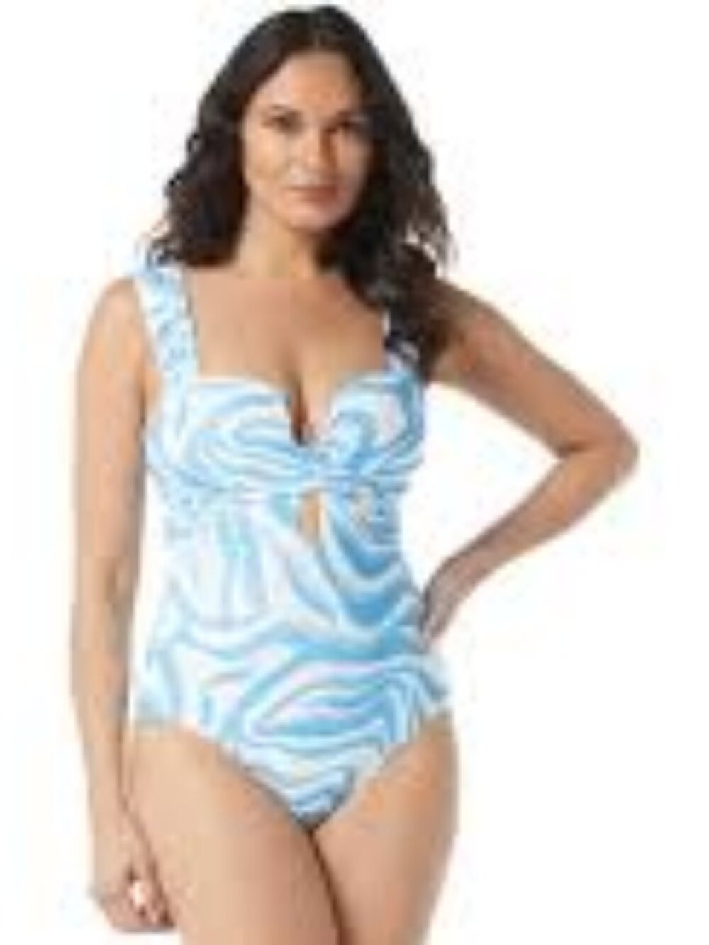Coco Contours Harmonia Plunge One Piece Swimsuit - Blue Size 12/36D  NWT